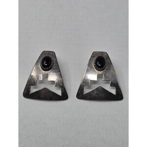 Native American Sterling Silver Onyx Earrings Handmade